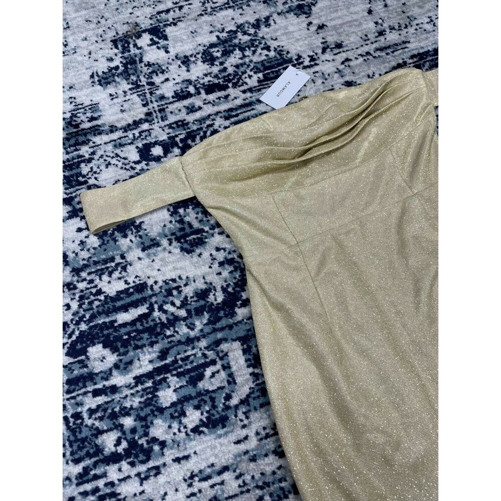 ALAMOUR Women Casual Off Shoulder Sleeve Midi Dress Party Glitter Cream XSmall - Picture 4 of 9
